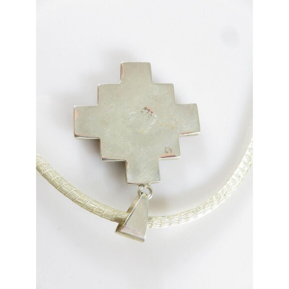 Sterling Silver Mesh Slide Necklace Southwestern Hardstone Geometric Pendant - Picture 3 of 10